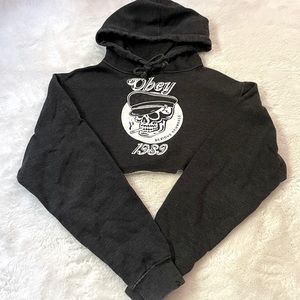 Obey Black Cropped Hoodie Jacket